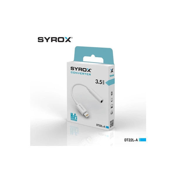 Syrox Dt22L-A Ios Compatible Wired Headphone Converter Lightning To Headphone Jack Aux Converter White Color