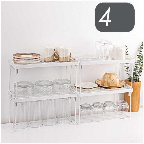 Porsima Org-04 4-Piece Shelf Organizer - Cabinet Organizer Shelf - Plate Glass Shelf - Shelf Riser