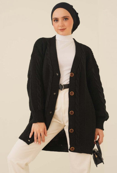 Buttoned Front Knitted Cardigan Black