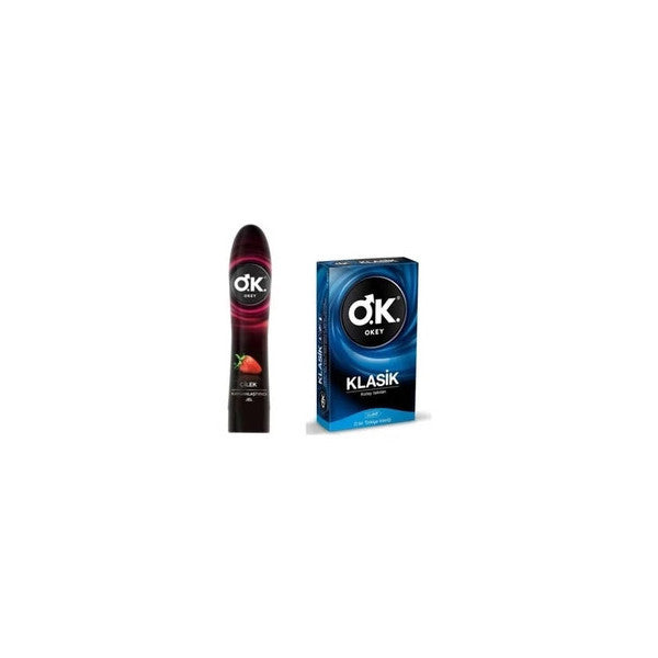 Okey Classic 10 Pack Condoms + Strawberry Lubricant Gel 100 Ml