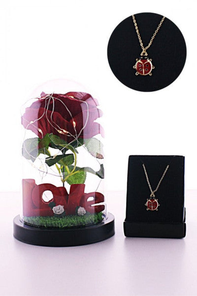 Love Themed LED Lighted Mica Bell Jar and Necklace Set for Valentine