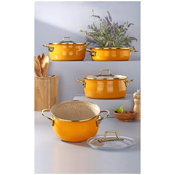 Bonera Vintage Enamel Casserole 6 Piece Cookware Set Mustard Yellow