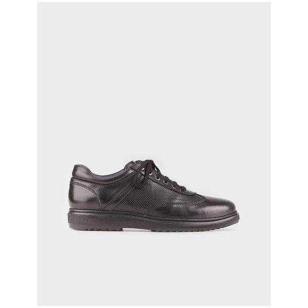 Genuine Leather Black Lace-Up Men's Casual Shoes