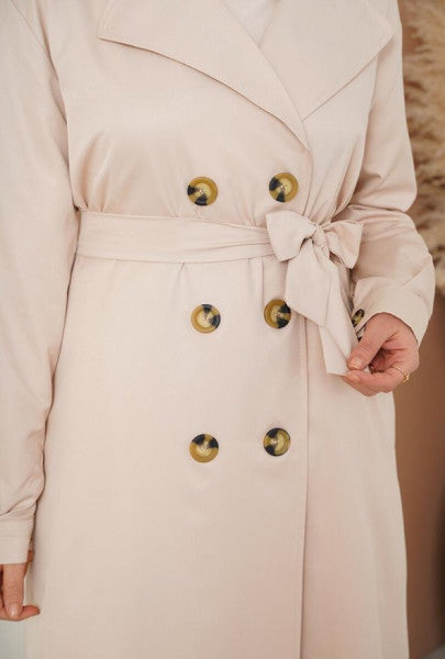 Three-Button Double Breasted Collar Beige Trench Coat