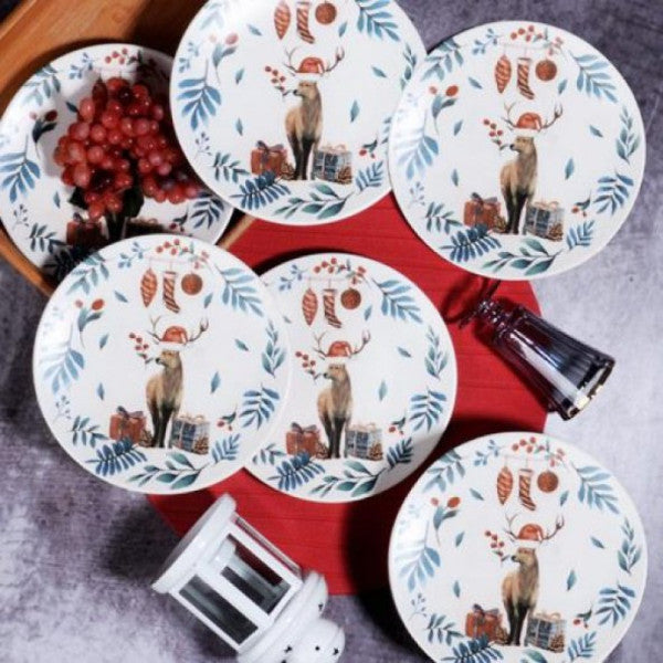 New Year Ceramic Cake Plate 20cm with Deer Branch 1 Piece