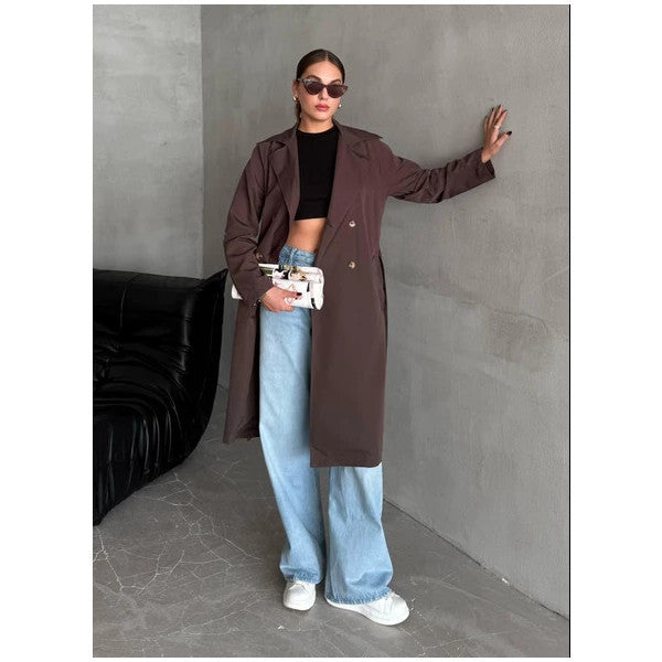 Coffee Flowy Unlined Long Trench Coat