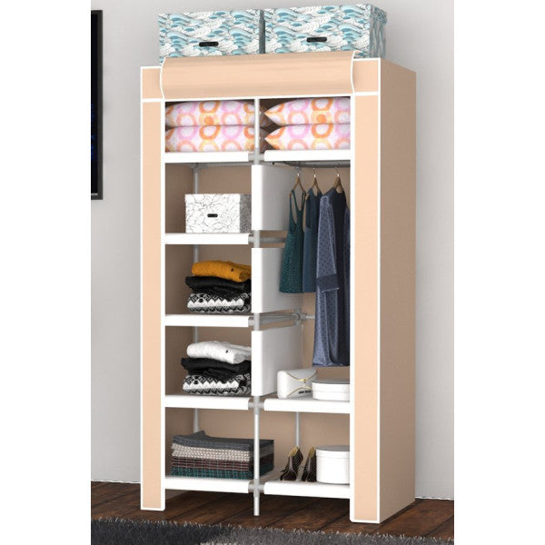 Multi-Purpose Mini Cloth Cabinet With Shelves And Hangers Beige