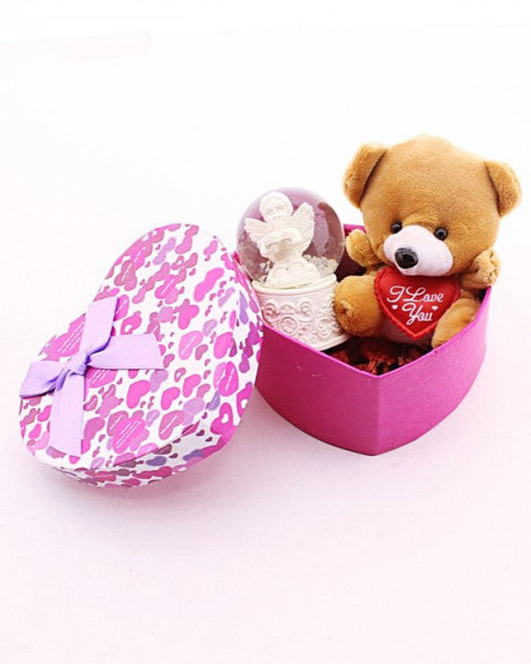 Mini Teddy Bear and Angel Snow Globe Gift Box for Lovers