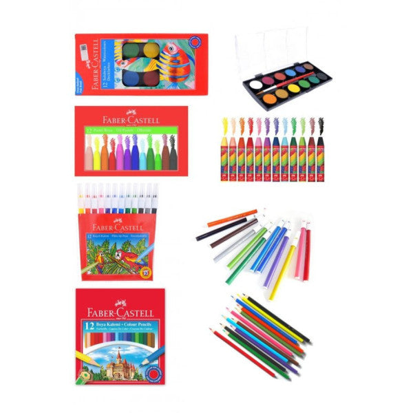 Faber Castell School Set 3 - Color Watercolor Felt Tip Pen Paste Paint (12 Colors) Bs