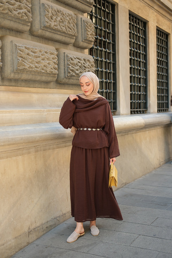 Brown Tencel Set With Shawl Collar