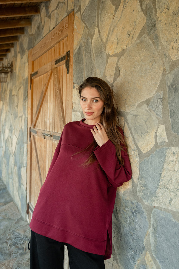 Oval Cut Tunic – Burgundy