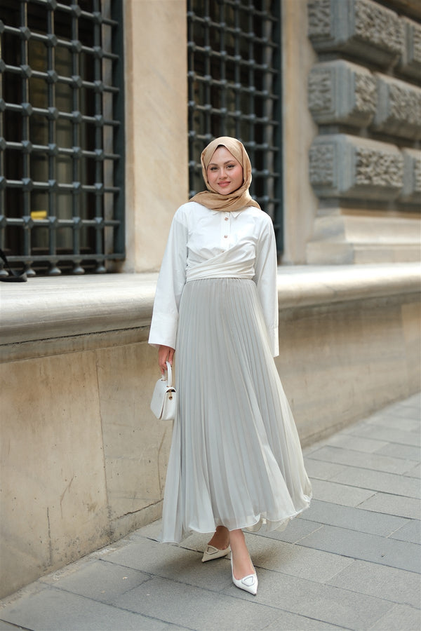 Zipper Detailed Chiffon Skirt Water Green