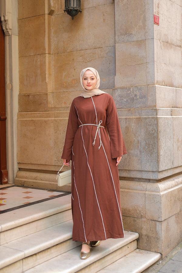 Wicker Belted Dress - Brown