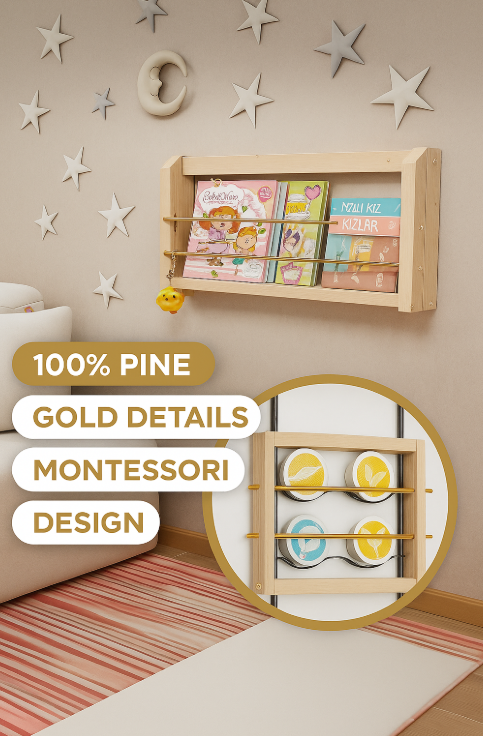 Bino Montessori Bookshelf Study Room Bookshelf Wall Shelf Kids Room Shelf Toy Shelf Baby Room