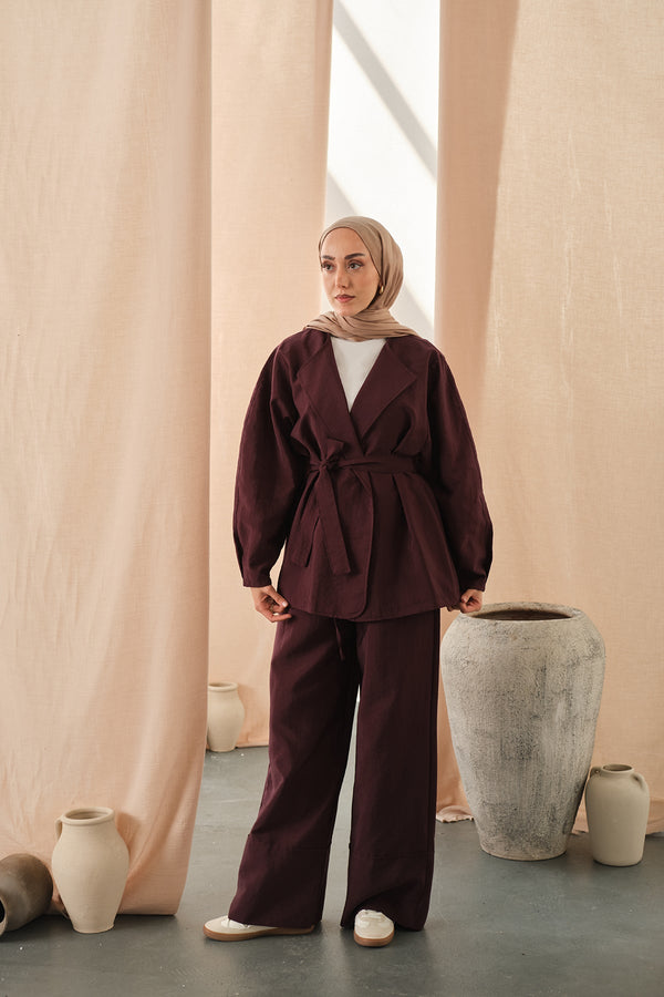 Waist-Tie Kimono Set – Plum
