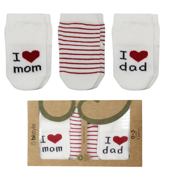 Bistyle Baby Sock 0-3 Month, Organic Cotton Baby Socks 0-3 Month Sock With Saying I Love You Dad & Mom Newborn