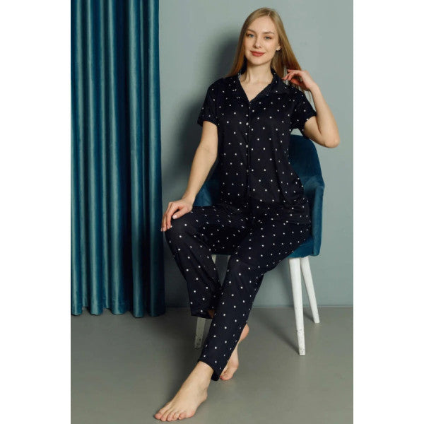 Polka Dot Short Sleeve Women's Pajama Set Black