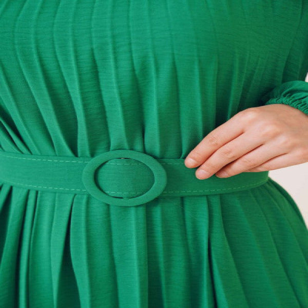 Pleated Belted Ayrobin Dress Benetton