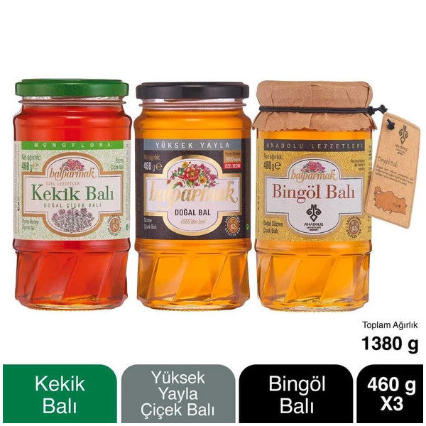 Balparmak Gourmet Honey Package 460 Gx 3 (Thyme Honey, High Plateau Honey, Bingöl Honey)