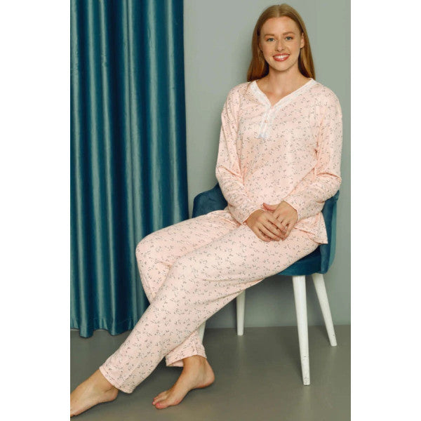 Floral Lace Collar Women's Pajama Set Pink