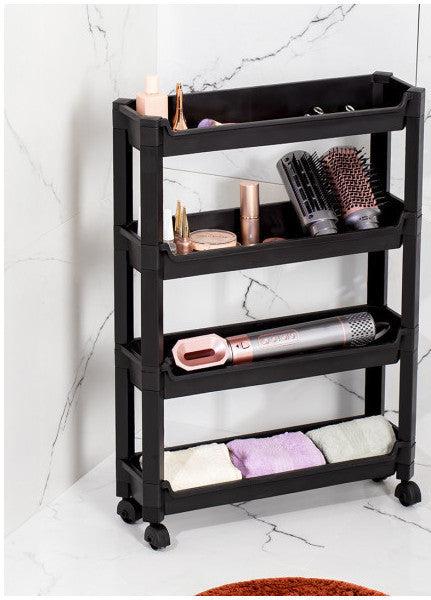 Porsima Rafty-66-Eco-1 4-Storey Organizer On Wheels - 46.5 X 14.5 X 67 Cm Movable Shelf - Black