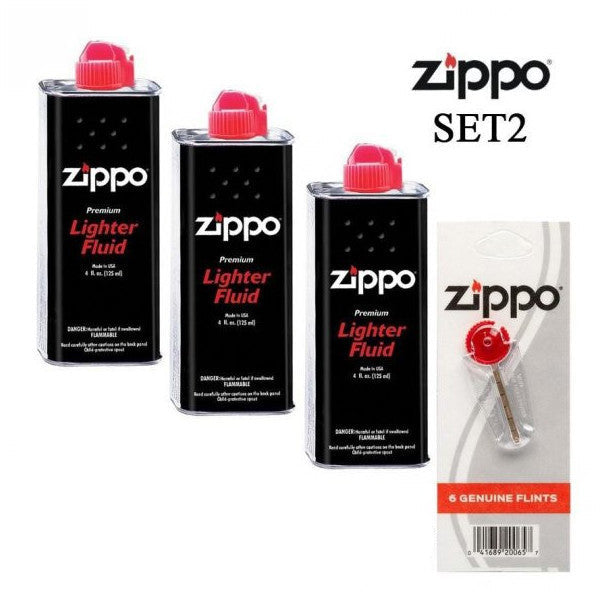 Zippo 3 Petrol + 1 Pack Stone Set