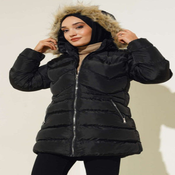 Zipper Pocket Puffer Jacket Black