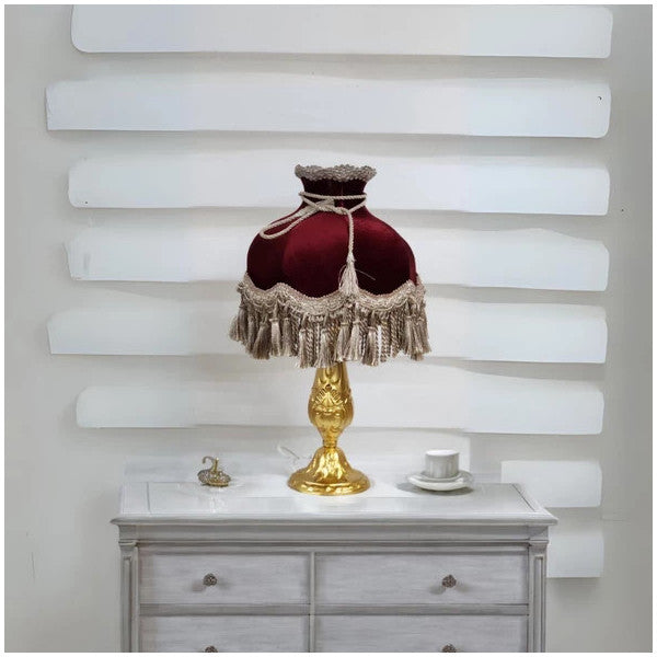 Classic Lampshade Gold Base Claret Red Head 51Cm.