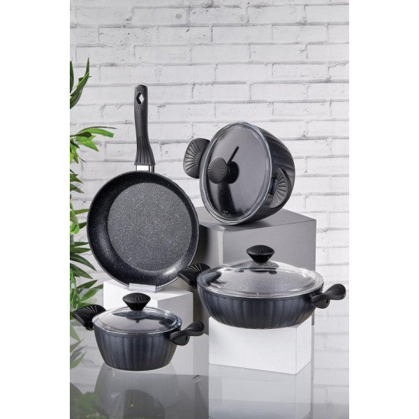 Crown Slice 7 Piece Granite Cookware Set Space Gray