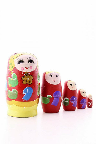 Gift For Lover Wooden Chubby Nested Matryoshka Doll Red Set Of 5 Large Size