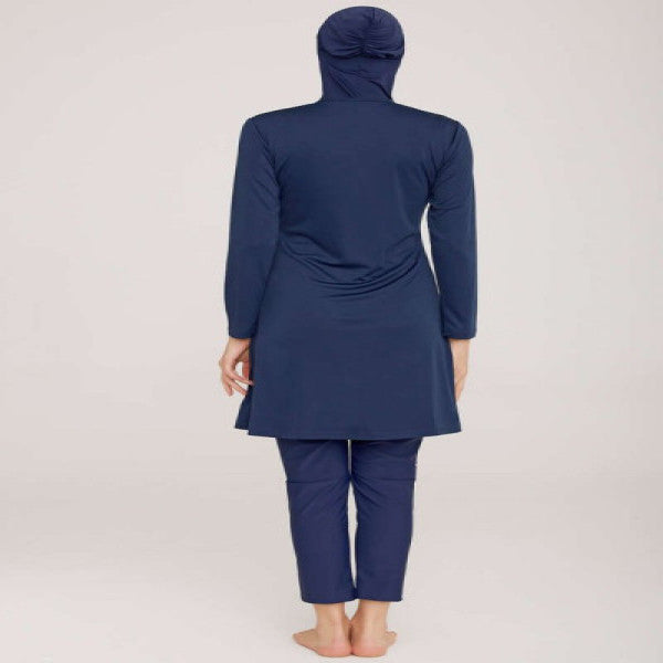 Side Stripe Detailed Hijab Swimsuit Light Navy Blue