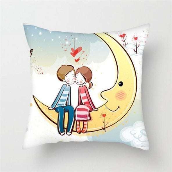 Decorative Special Design Pillow For Lover With Two Lovers Patterned On The Moon 27*27 Cm
