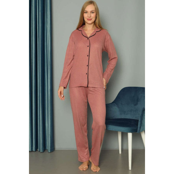 Polka Dot Long Pajama Set Dusty Rose Color