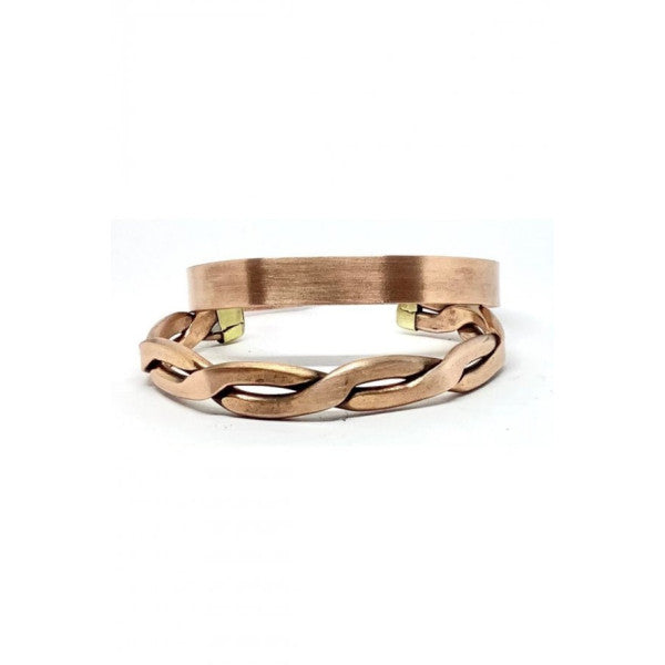 Copper Braided & Plain Copper Bracelet Set Of 2