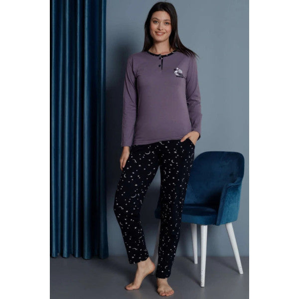 Star Embroidered Long Sleeve Pajama Set Lilac