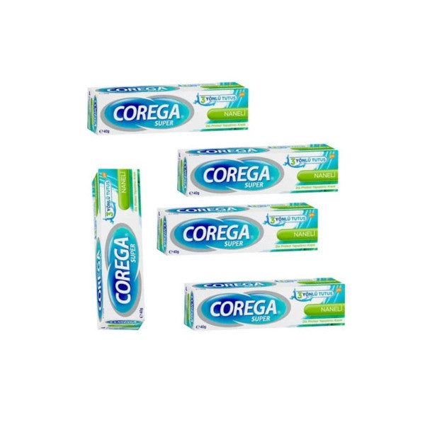 Corega Denture Adhesive Cream Mint 40Gr X5 Pieces