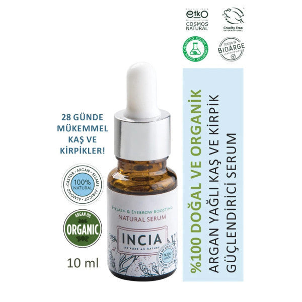 Incia 100% Natural Eyebrow And Eyelash Strengthening Serum Herbal Thickening Intensive Care Oil Vegan 10 Ml