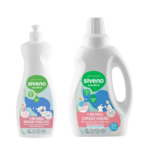 Siveno 100% Natural Baby Laundry Soap 750 Ml & Bottle Nipple Cleaner Hand Dish Soap 500 Ml Set