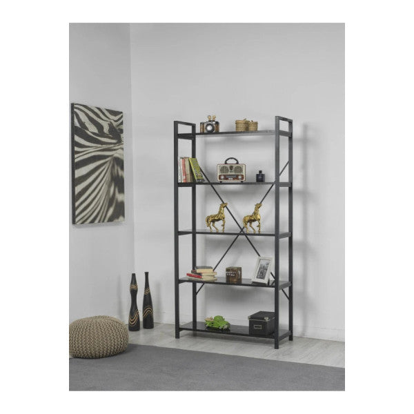 Evdesa Metal Bookcase Decorative Shelf Home Office Shelf Book File Shelf 5 Shelves Black Marble Bookcase 180*90