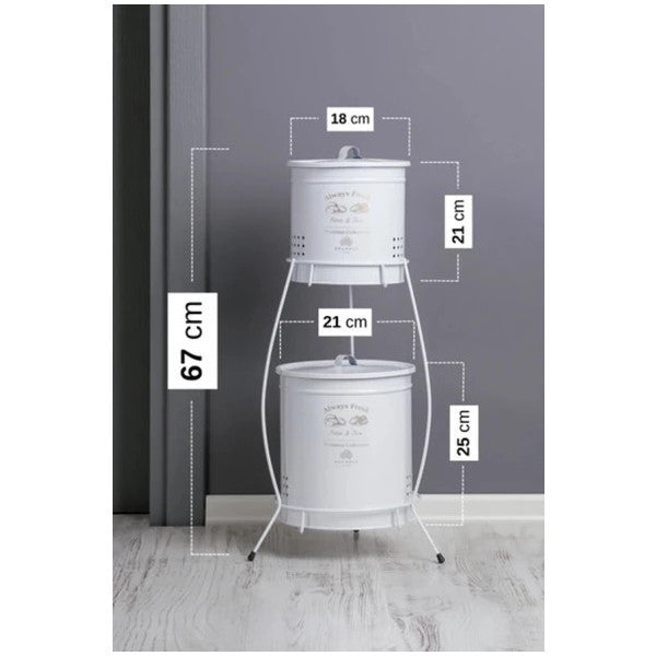 2-Layer Eco White Metal Potato Onion Storage Bucket With Lid Vegetable Storage Container For Wedding