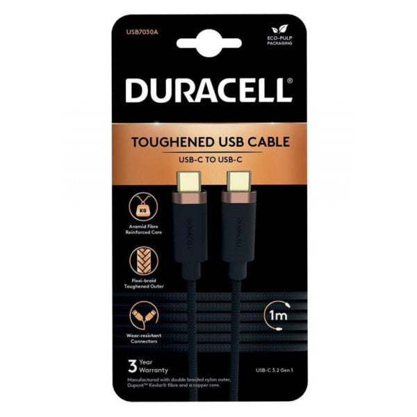 Duracell 1M Lightning To Usb-C Braided Charging Cable - Black