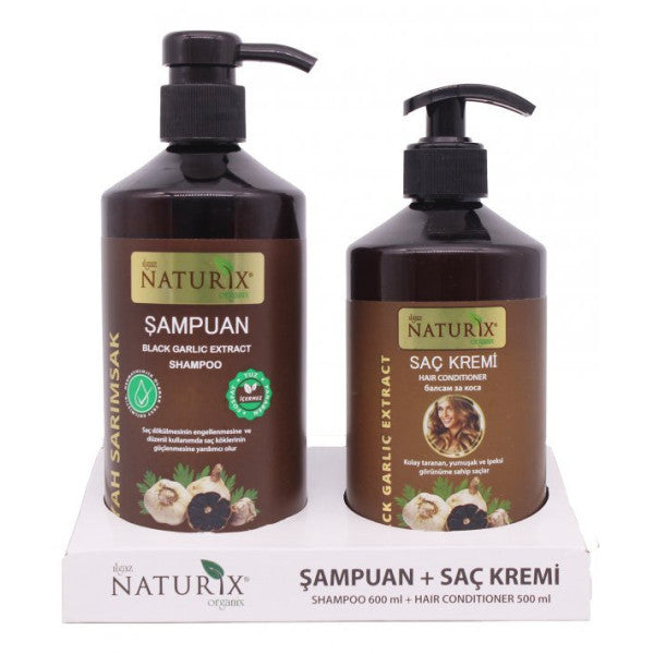 Naturix Salt-Free Shampoo Set 2Li Natural 600 Ml Black Garlic Extract Shampoo + 500 Ml Black Garlic Extract Conditioner