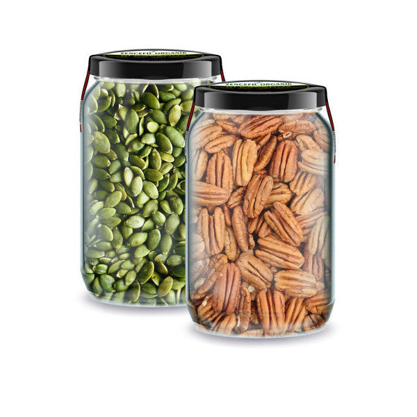 A Jar Of Pecan Nuts + A Jar Of Pumpkin Seeds İn 2 Glass Jars Of 660 Cc Pure