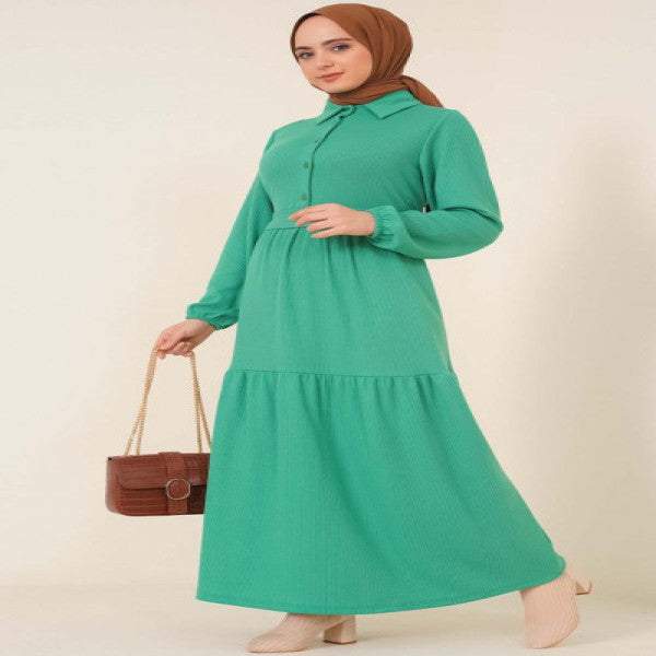 Wrap Dress with Buttons on the Collar Green