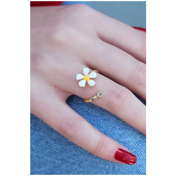 Pilelistore Gold Color Daisy Model Zircon Stone Detail Women's Ring - Tj-Byk2610