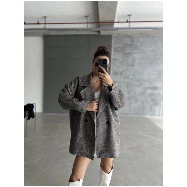 Brown 1St Class Quality Herringbone Oversize Cashmere Coat