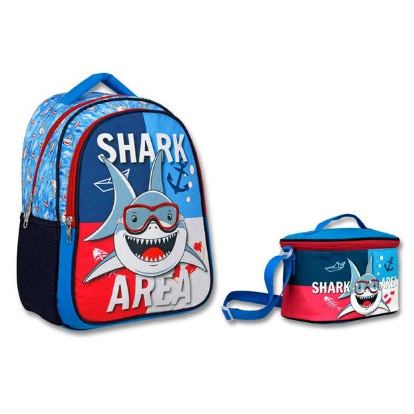 Cennec Navy Blue Shark Primary School Backpack And Lunchbox Set - Boy