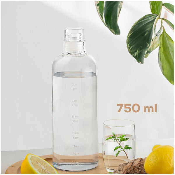 Porsima 2407 Borosilicate Glass Water Bottle - Water Bottle With Graduated Time - Transparent 750 Ml