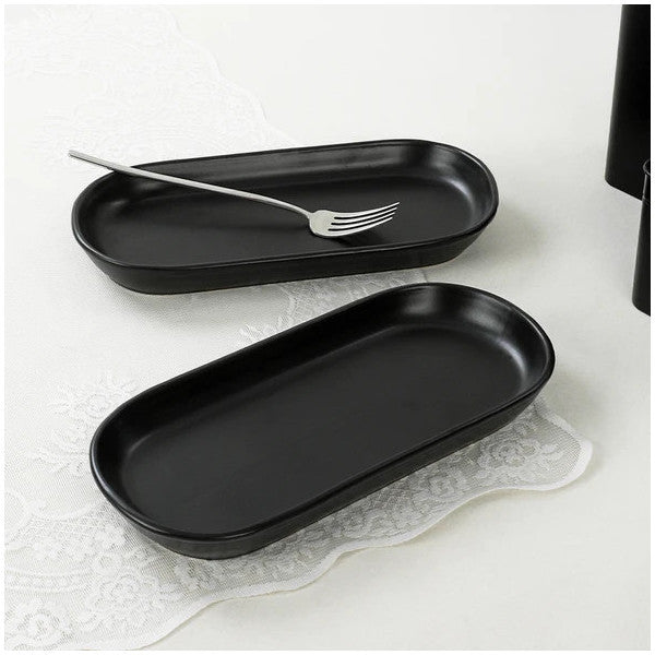 Keramika Matte Black Noyan Boat Plate 2 Pieces 28 Cm