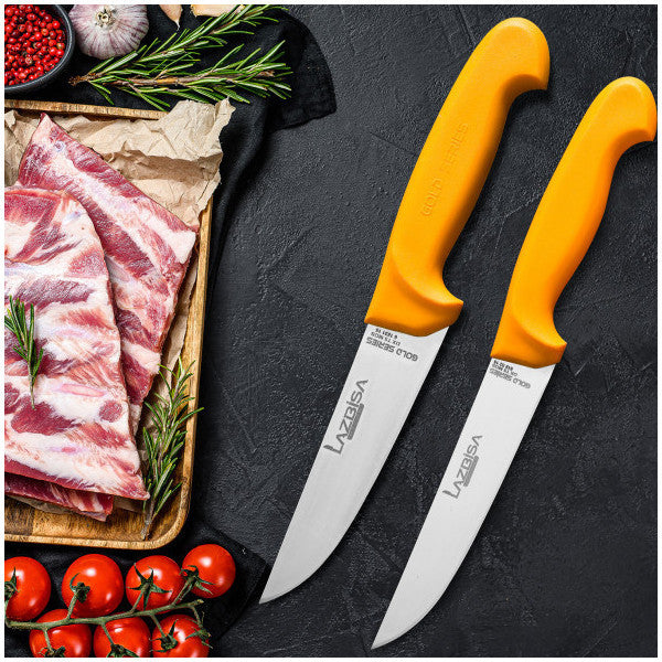 Lazbisa Kitchen Knife Set Meat Vegetable Fruit Bread Knife Gold Series Set Of 2